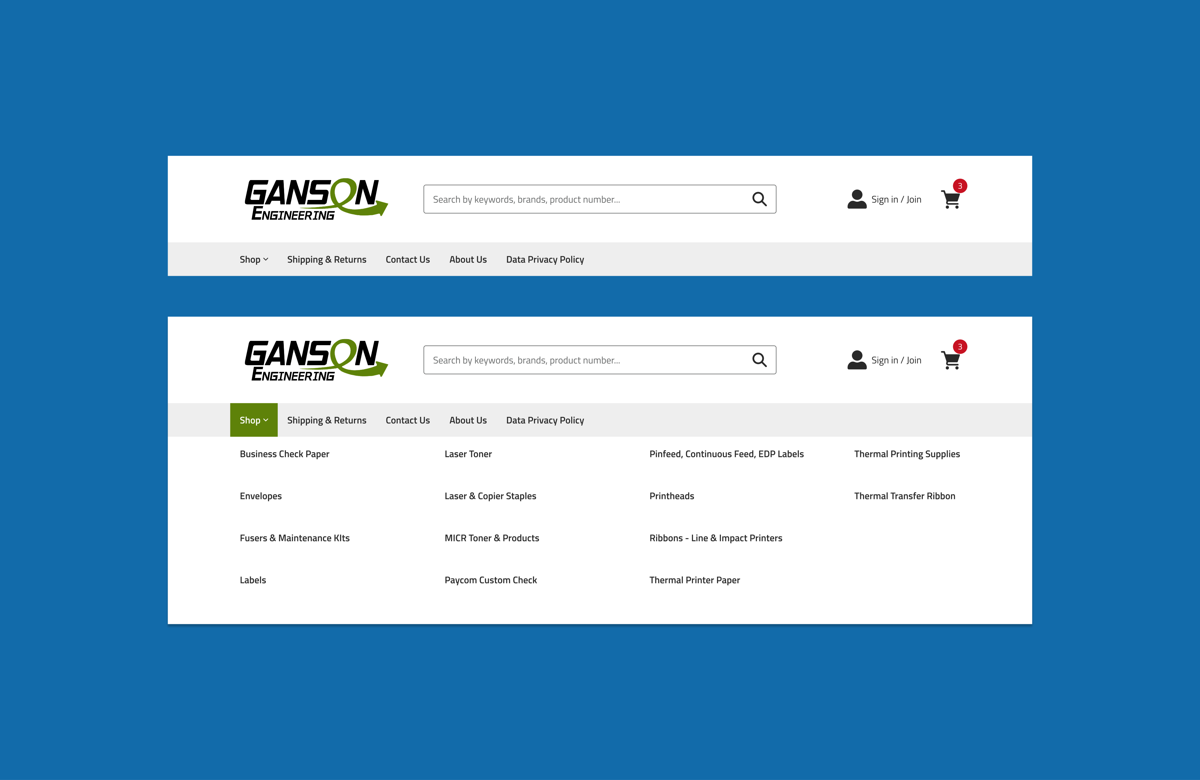 Search and mega menu