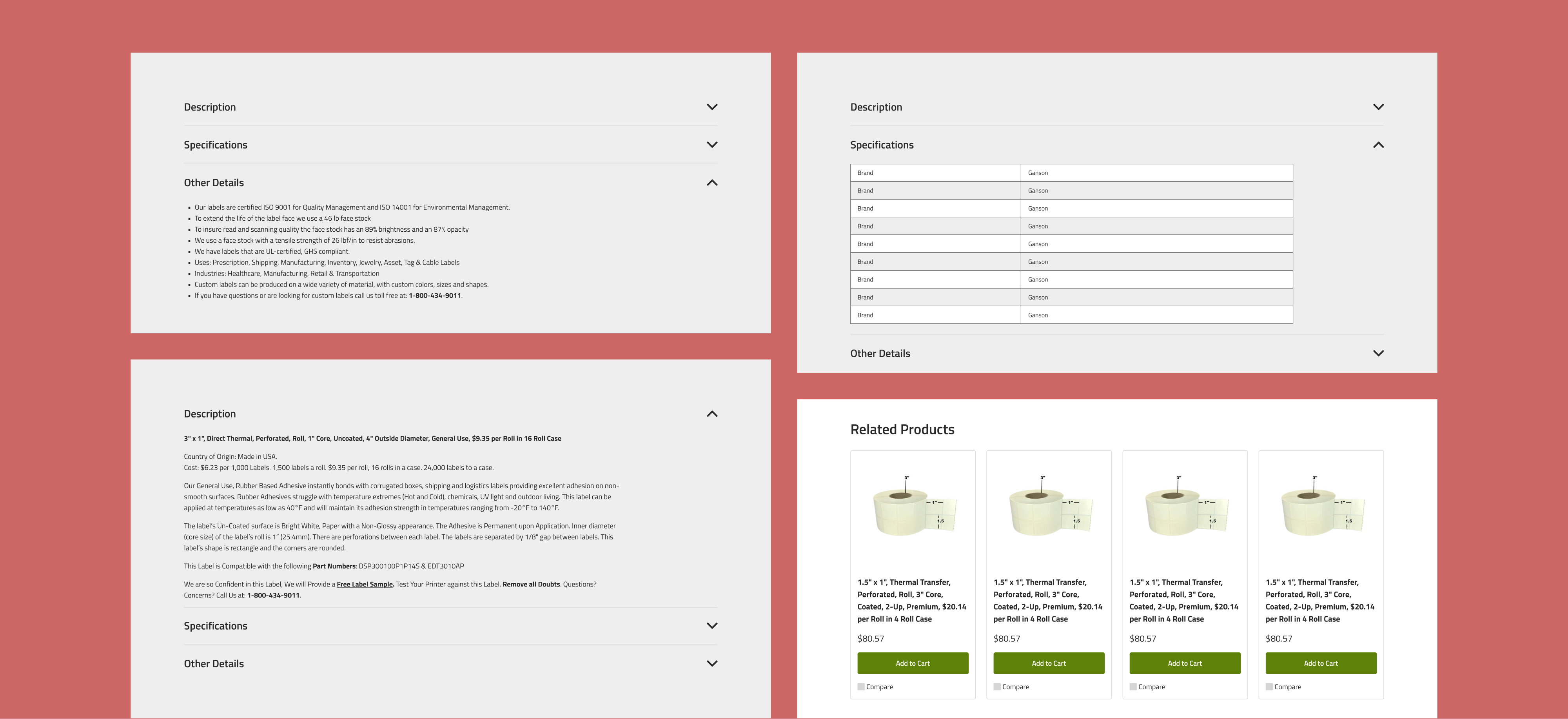 Feature 3: Information Organization — Description, Specifications, Other Details, Related Products