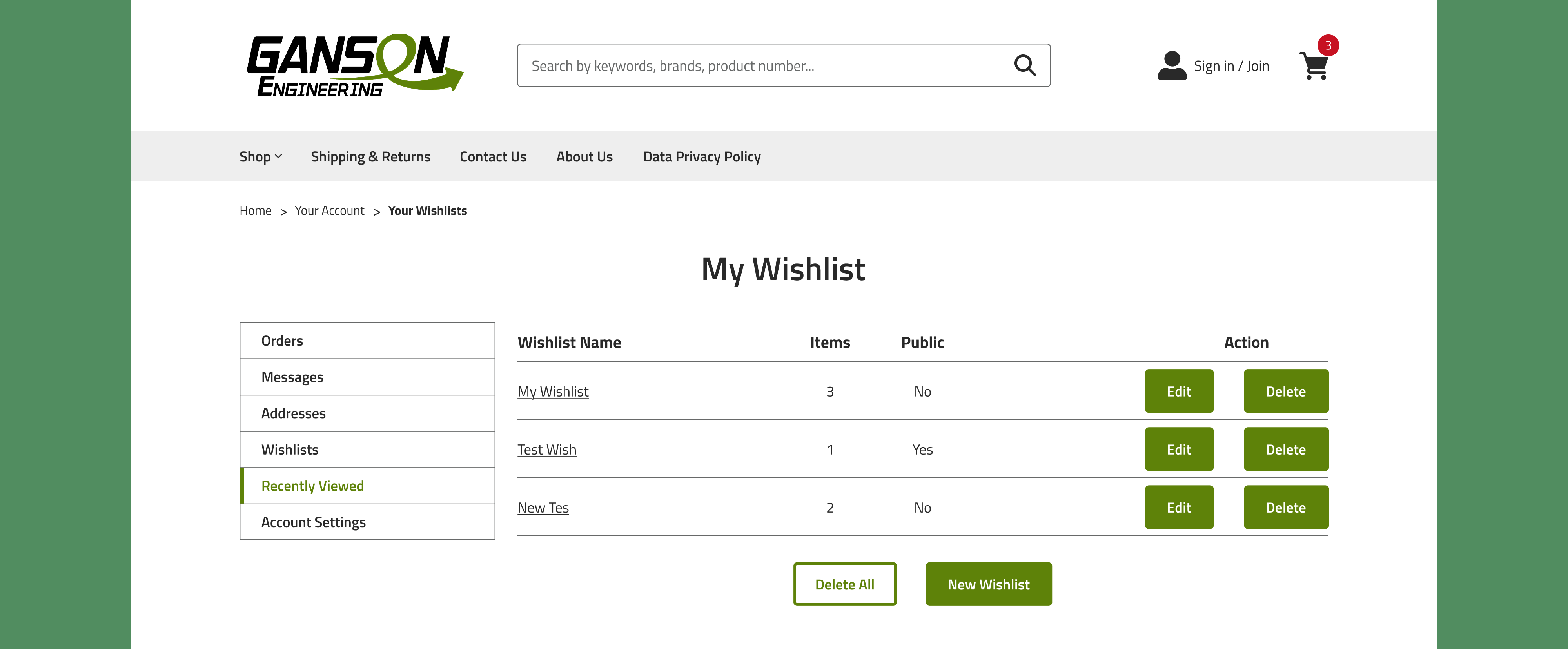 Feature 4: Project Lists and Re-ordering — wishlist view with project lists and actions