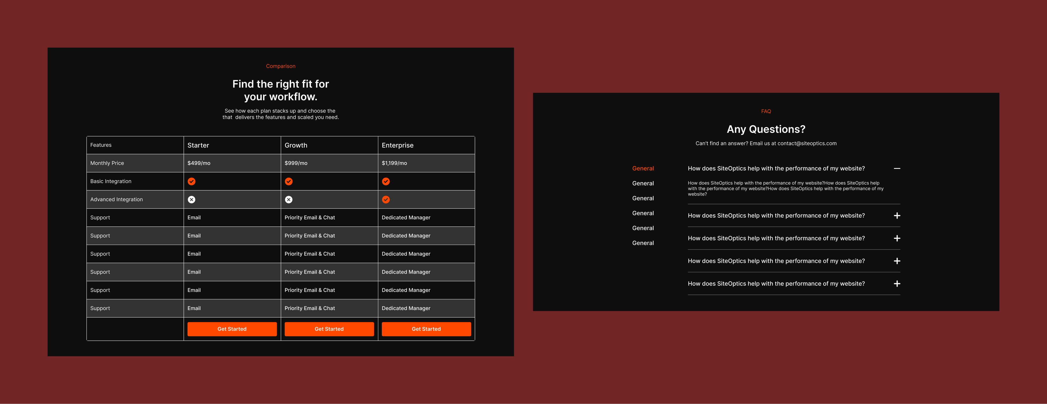 Site Optics pricing plan page
